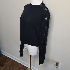 C'isa Black Dolman Sleeve Top Front Tie Statement Button Sleeve Lagenlook Medium